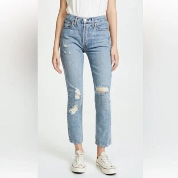 Re/Done Originals (Levi’s) High Rise Straight Distressed Jeans - 27" - Picture 1 of 16